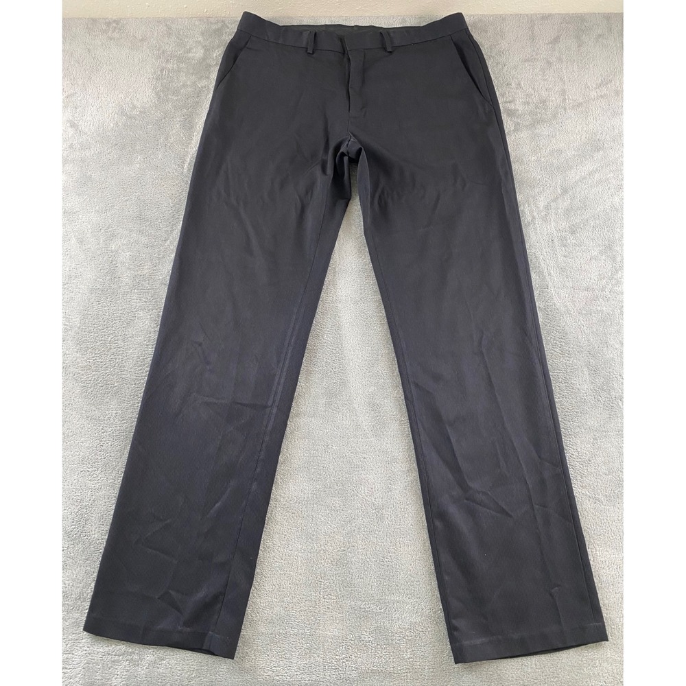 Kenneth Cole Reaction Mens Black Pinstripe Dress Pants 36x34 Flat Front KD50186